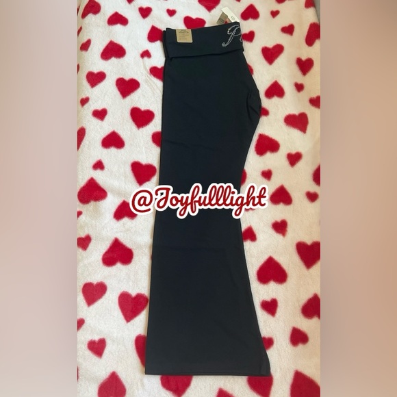 NEW PINK flare BLACK foldover leggings BLING LOGO - Picture 3 of 8